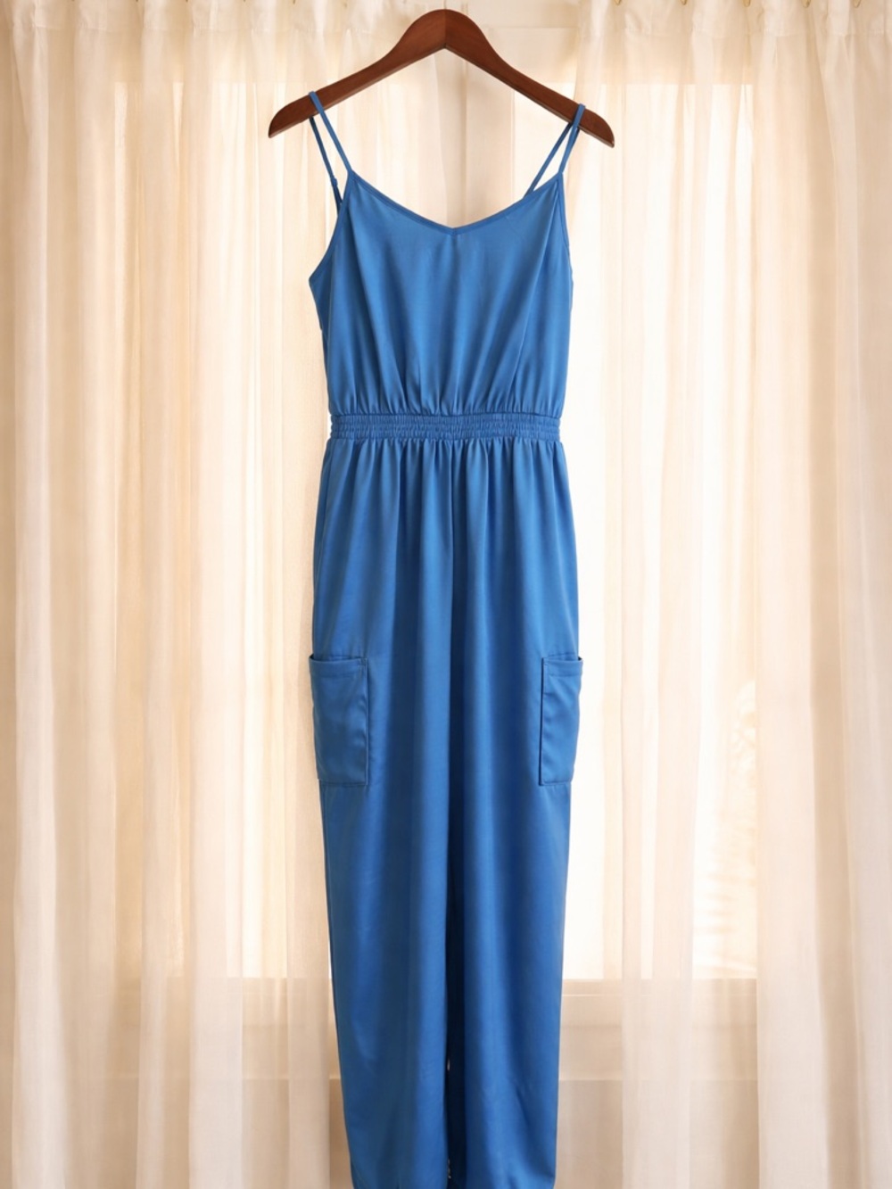 Blu Pepper Blue One-Shoulder Jumpsuit with Elastic Waist